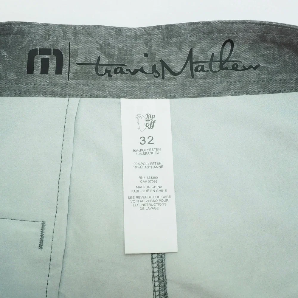 New Travis Mathew Board Shorts Mens 32 Gray AOP Print Surf Swim Swimsuit Beach